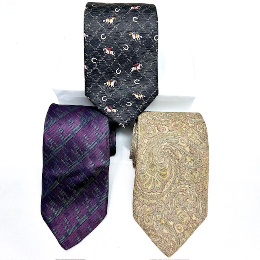 Set of 3 Vintage Men Neck Ties  100% Polo Club-Paul Genfield Polo Horse Shoes(63